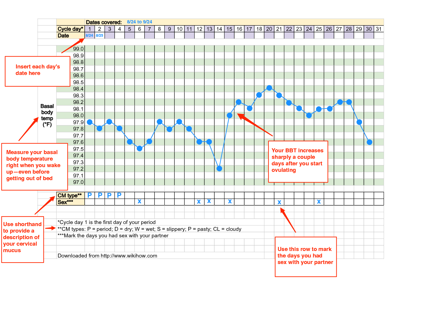 Fertility Planner Basal Body Temperature Cervical Mucus Chart The 